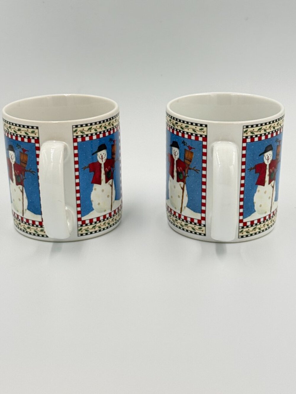Snowman Coffee Tea mugs designed by Debbie Mumm Snowman Mugs for Sakura Set of 2